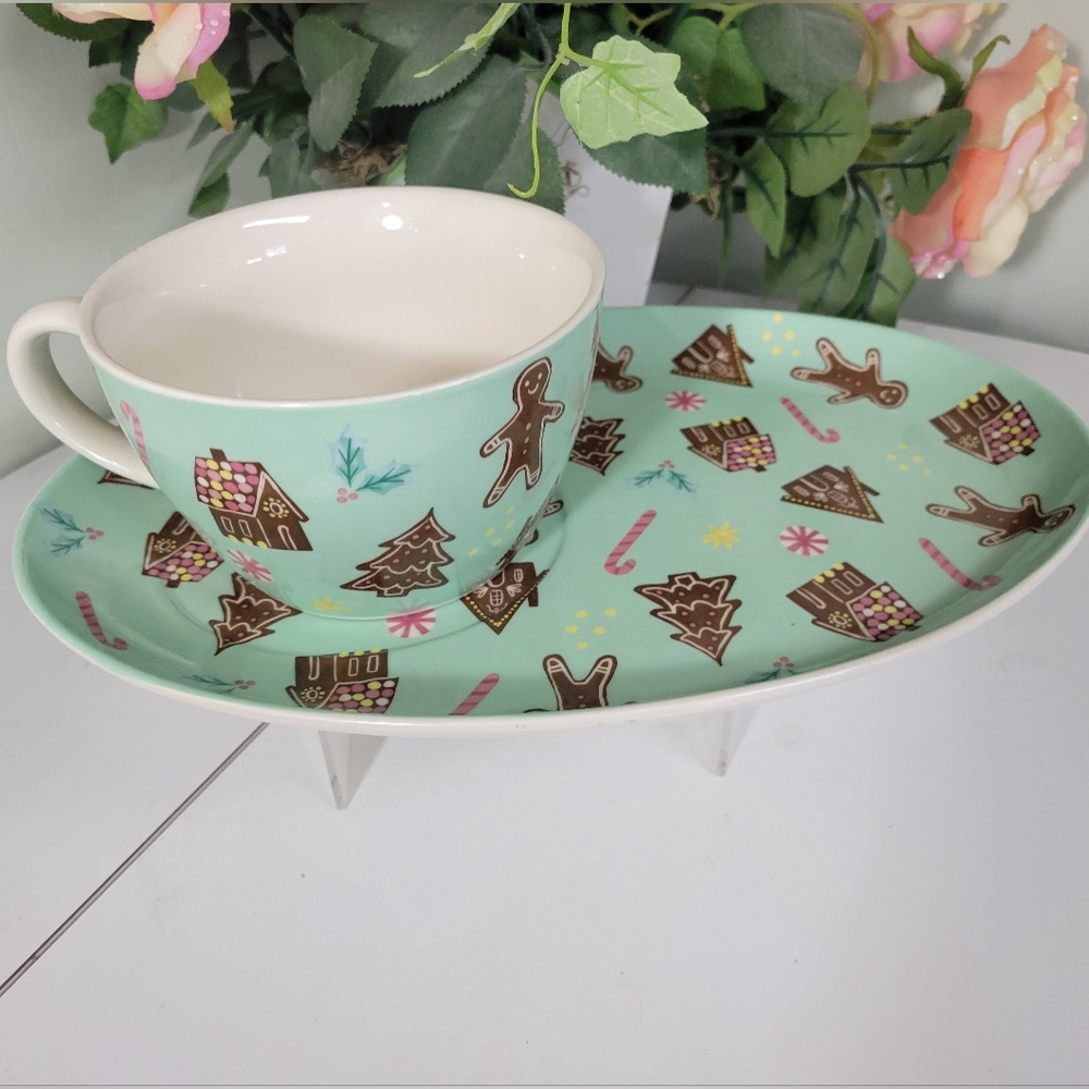 NEW CHRISTMAS 2pc Set Cookies 🍪 for Santa Large cup w/ oblong plate Ginger man